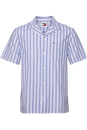 Tommy Hilfiger Tjm Stripe Linen Ss Shirt Ext Tops Shirts Short-sleeved Blue
