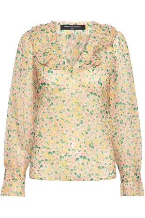French Connection Aleezia Hallie Crinkle Shirt Tops Blouses Long-sleeved Yellow