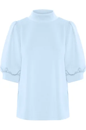 My Essential Wardrobe 21 The Puff Blouse Tops Blouses Short-sleeved Blue