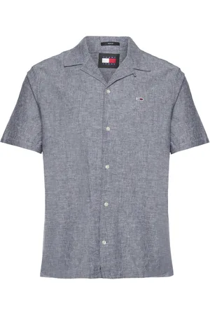 Tommy Hilfiger Tjm Linen Blend Camp Shirt Ext Tops Shirts Short-sleeved Navy