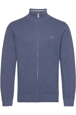 GANT Cotton Pique Zip Cardigan Tops Knitwear Full Zip Jumpers Navy