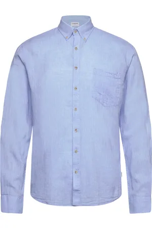 Lindbergh Cotton/Linen Shirt L/S Tops Shirts Linen Shirts Blue