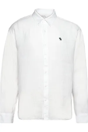 Abercrombie & Fitch Anf Mens Wovens Tops Shirts Linen Shirts White