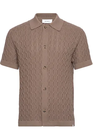 Les Deux Garrett Knitted Ss Shirt Tops Knitwear Short Sleeve Knitted Polos Brown