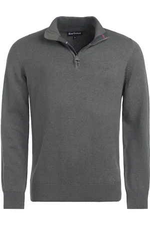 Barbour Cotton Half Zip Knitted Jumper Designers Knitwear Half Zip Jumpers Grey
