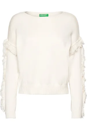 Benetton Boat-Neck Sweat.l/S Tops Knitwear Jumpers White