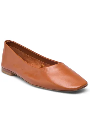 MANGO Leather Ballet Flats Ballerinasko Ballerinaer Brown