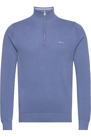 GANT Cotton Pique Half Zip Tops Knitwear Half Zip Jumpers Blue