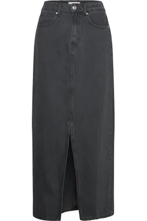 MANGO Slit Denim Skirt Knælang Nederdel Black