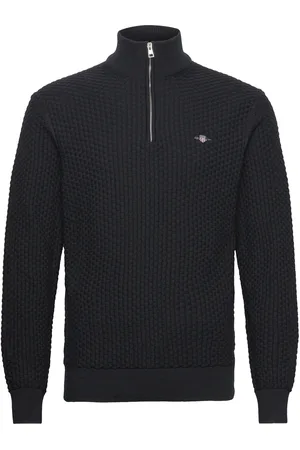 GANT Cotton Texture Halfzip Tops Knitwear Half Zip Jumpers Black