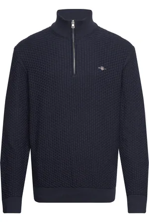 GANT Cotton Texture Halfzip Tops Knitwear Half Zip Jumpers Blue