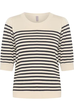 Culture Cuannemarie Ss Ck Tops Knitwear Jumpers Cream