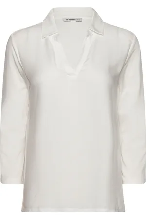TOM TAILOR T-Shirt Fabric Mix W Collar Tops Knitwear Jumpers White
