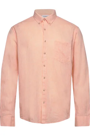 Lindbergh Cotton/Linen Shirt L/S Tops Shirts Linen Shirts Orange