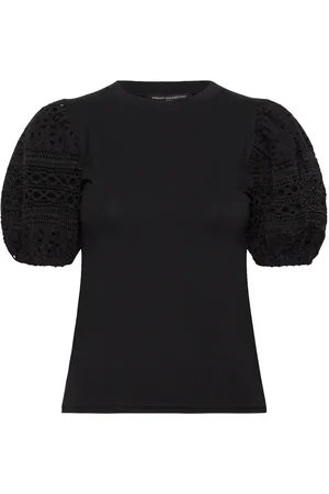 French Connection Rosana Anges Broiderie T Shirt Tops T-shirts & Tops Short-sleeved Black