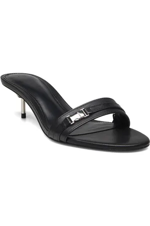 MANGO Leather Sandals With Metallic Heel Sandal Med Hæl Black