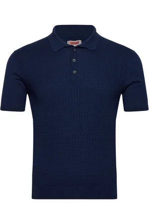 Baracuta Waffle Polo Ss Tops Knitwear Short Sleeve Knitted Polos Navy