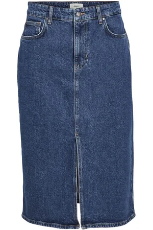 Object Objellen Mw Midi Denim Skirt Noos Knælang Nederdel Blue
