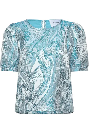 Minus Msalika Round Neck Blouse Tops Blouses Short-sleeved Blue