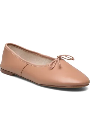 MANGO Leather Ballet Flats With Bow Ballerinasko Ballerinaer Beige