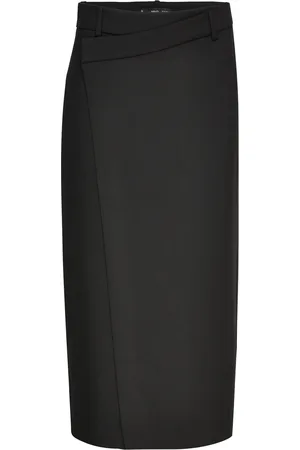 MANGO Midi Wrap Skirt Knælang Nederdel Black
