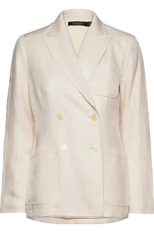 Ralph Lauren Double-Breasted Linen-Blend Twill Blazer Designers Double Breasted Blazers Cream