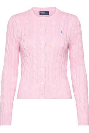 Ralph Lauren Cable-Knit Cotton Crewneck Cardigan Tops Knitwear Cardigans Pink