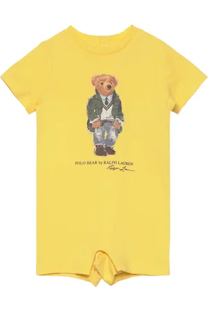 Ralph Lauren Polo Bear Cotton Jersey Shortall Bodysuits Short-sleeved Yellow