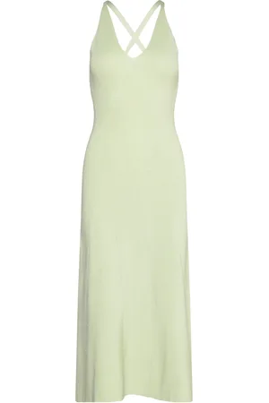 By Malina Nyra V-Neck Knitted Midi Dress Designers Knee-length & Midi Green