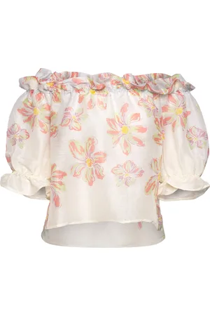 By Malina Elma Off Shoulder Silk Blend Blouse Designers Blouses Short-sleeved Cream