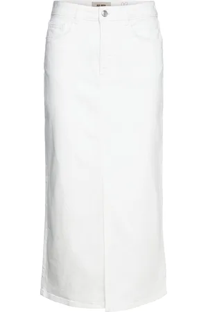 Mos Mosh Mmmella White Denim Skirt Knælang Nederdel White
