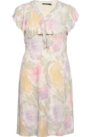 Ralph Lauren Floral Bubble Crepe Tie-Neck Dress Kort Kjole Pink