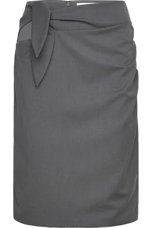 REMAIN Birger Christensen Tied Suiting Skirt Designers Knee-length & Midi Grey