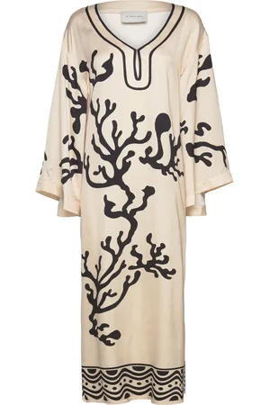 By Malina Manon Printed Satin Kaftan Dress Designers Tunics Cream