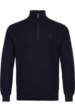 Ralph Lauren Mesh-Knit Cotton Quarter-Zip Sweater Tops Knitwear Half Zip Jumpers Navy