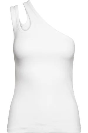 REMAIN Birger Christensen Jersey -Shoulder Top Designers T-shirts & Tops Sleeveless White