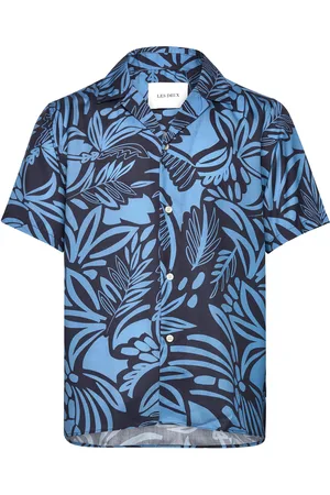 Les Deux Bob Flower Tencel Shirt Tops Shirts Short-sleeved Blue