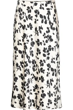 Ralph Lauren Leaf-Print Charmeuse Midi Skirt Knælang Nederdel Black