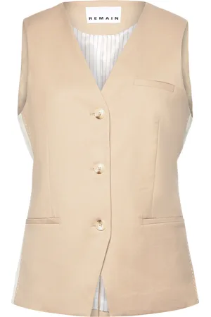 REMAIN Birger Christensen Two Color Vest Designers Sleeveless Blazers Beige