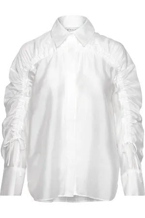 By Malina Line Sheer Drawstring Detail Shirt Designers Blouses Long-sleeved White