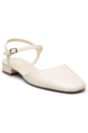 MANGO Patent Leather-Effect Slingback Shoes Shoes Heels Pumps Sling Backs Cream