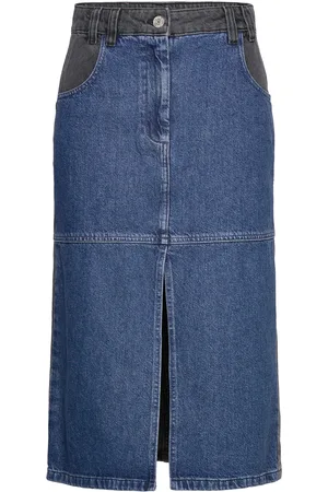 Stella Nova Black And Blue Denim Midi Skirt Designers Knee-length & Midi Blue