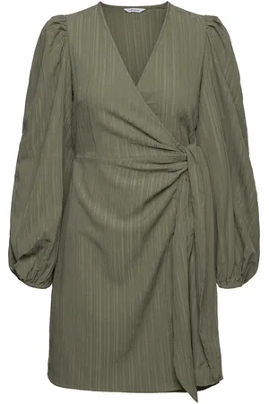 BUBBLEROOM Axelle Wrap Dress Kort Kjole Khaki Green