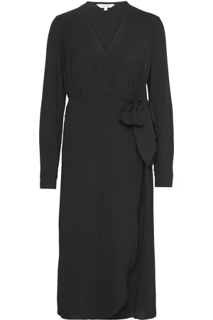 BUBBLEROOM Peach Midi Wrap Dress Knælang Kjole Black