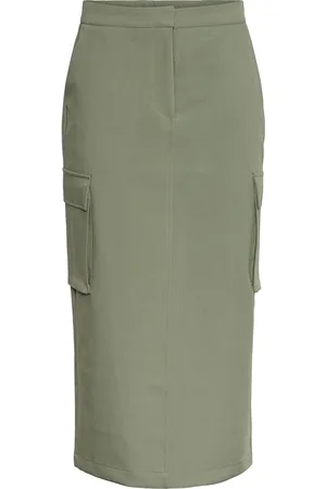 Y.A.S Pocka Hmw Midi Skirt Knælang Nederdel Khaki Green