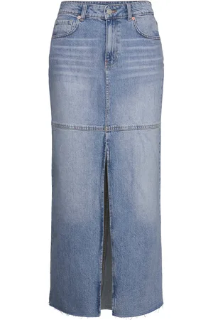 BUBBLEROOM Yarina Denim Skirt Lang Nederdel Blue
