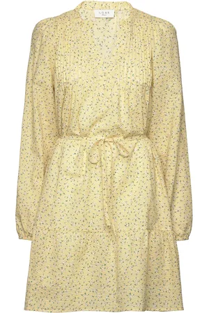 Norr Opal Seersucker Dress Knælang Kjole Yellow