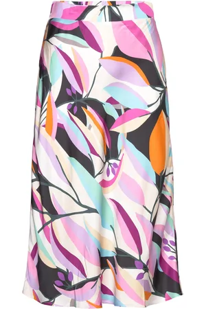 Coster Copenhagen Skirt In Multi Leaf Print - Sille F Knælang Nederdel Pink