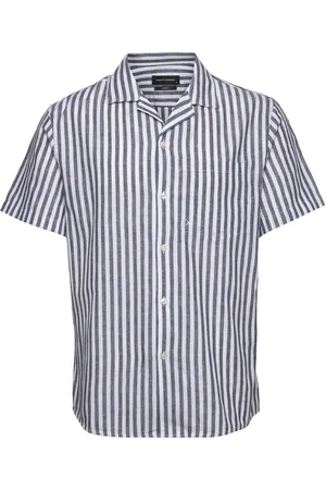 Clean Cut Giles Bowling Striped Shirt S/S Tops Shirts Short-sleeved Navy