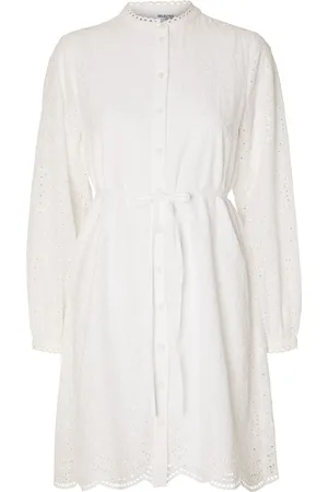 SELECTED Slftatiana Ls Short Embr Dress Noos Kort Kjole White